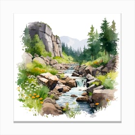 Watercolor Mountain Stream 4 Canvas Print