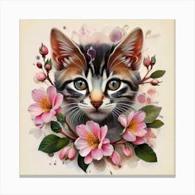 Cat With Flowers Canvas Print