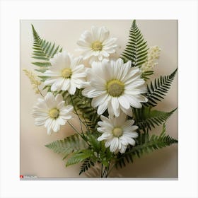 Firefly Delicate Daisy Like Flowers In White, With Fern Accents, On A Smooth Ivory Backdrop Canvas Print