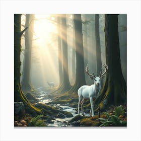 Majestic White Deer in the Forest Canvas Print