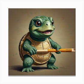 Turtle With Pencil Canvas Print