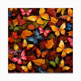 Autumn Leaves And Butterflies Seamless Pattern 1 Canvas Print