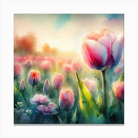 Watercolor Of Tulips Canvas Print