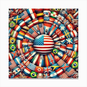 Global Unity Through National Flags Printed Art A Stunning Illustration Of National Flags Celebrating Patriotism And Global Unity, Perfect For Bringing Pride And International Connection To Any Sp Canvas Print