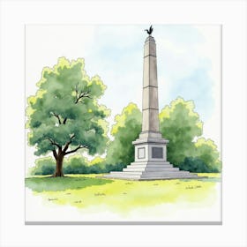 Watercolor View Of The Runnymede Memorial In Surrey, Capturing Its Historical Significance And Tranquil Surroundings Canvas Print