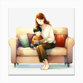 Mother And Child Reading Canvas Print