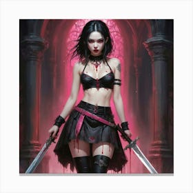 Gothic Girl With Swords 1 Canvas Print