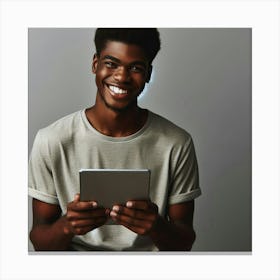 Happy Young Man Using Tablet Computer 1 Canvas Print