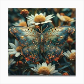 Butterfly On Daisies 3 Canvas Print