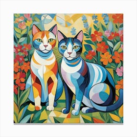 Cats In The Garden 3 Canvas Print