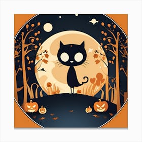 Halloween Cat Pumpkin Autumn Orange Draw Canvas Print
