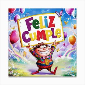 Feliz cumple and Feliz cumpleaños sign means Happy Birthday in Spanish language, Birthday party celebration gift with birthday cake candle colorful balloons best congratulation over light backgroundFeliz Cumple 14 Canvas Print