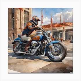 A Painting of A Man Riding A Motorcycle Canvas Print