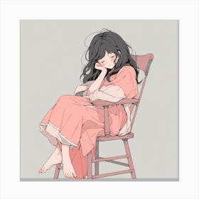 Cute Girl Sitting In A Chair Canvas Print