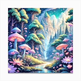 A Fantasy Forest With Twinkling Stars In Pastel Tone Square Composition 305 Canvas Print