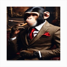 Monkey Smoking Cigar Canvas Print