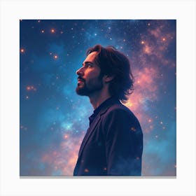 Keanu Reeves In A Magical Watercolor Sky With Stars And Galaxies Swirling 1 Canvas Print