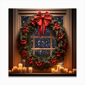 Christmas Wreath On Window Sill Canvas Print