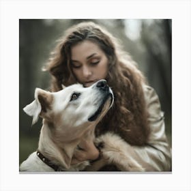 Portrait Of A Woman With A Dog Canvas Print