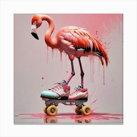 Flamingo On Skateboard 1 Canvas Print