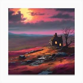 House on the Heather Moorland with View across the Valley Canvas Print