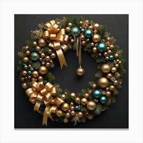 Christmas Wreath On A Black Background Canvas Print