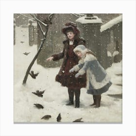 Two Girls In The Snow Canvas Print