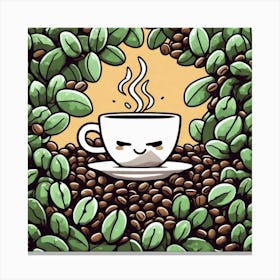 Coffee Cup Surrounded By Coffee Beans Canvas Print