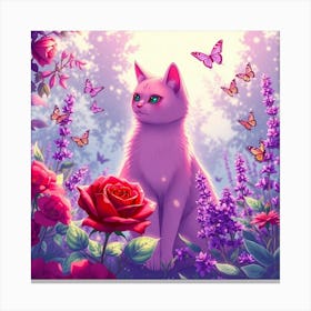 Pink Cat In The Garden Canvas Print