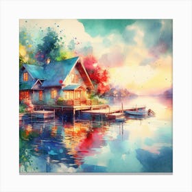 Watercolor House On The Lake Canvas Print