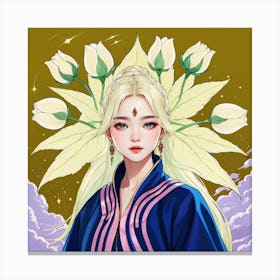 Asian Girl With Flowers Canvas Print