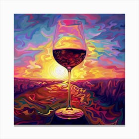 Psychedelic Image Of A Glass Of Red Wine With A Sunset Canvas Print