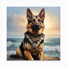 German Shepherd Dog Art on The Beach Canvas Print