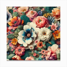 Vibrant Floral Collage Featuring Oversized Blossoms And Foliage, Style Mixed Media Collage Canvas Print