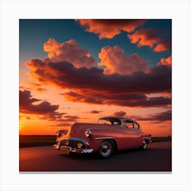 Sunset Over A Classic Car Canvas Print