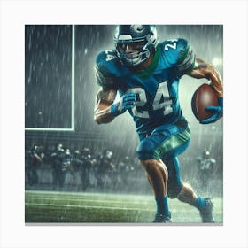 Football Player Running In The Rain Canvas Print