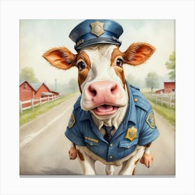 Cow In Police Uniform Canvas Print