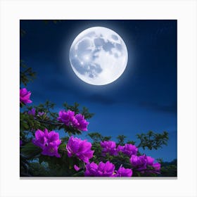 Full Moon Over Flowers Canvas Print