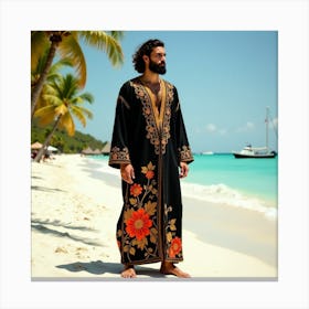 Islamic Man Standing On The Beach Canvas Print