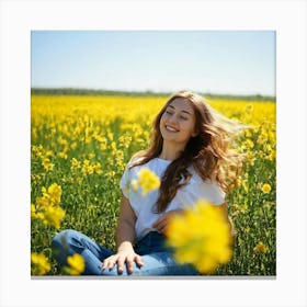 Young Woman In A Yellow Field Canvas Print