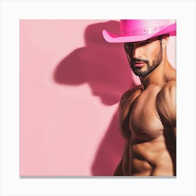 Cowboy In Pink Hat Posing Canvas Print