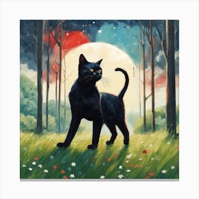 Black Cat In The Moonlight Canvas Print