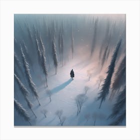 Winter Forest With Visible Horizon And Stars From Above Drone View Sharp Focus Emitting Diodes S (4) Canvas Print