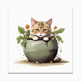 Cat In A Pot 3 Canvas Print