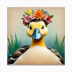 Duck With Flower Crown 4 Canvas Print