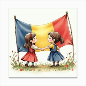 English Romanian Cultural Exchange Depicted In Watercolor Style 1 Canvas Print