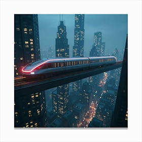 High Tech Magnetic Train Hovering Over A Futuristic Metropolis At Night 1 Canvas Print