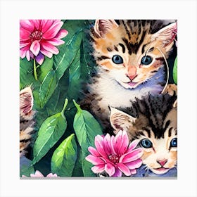 Kittens And Flowers Canvas Print