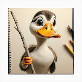 Duck Holding A Stick Canvas Print