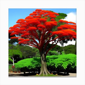 Red Tree In The Park Canvas Print